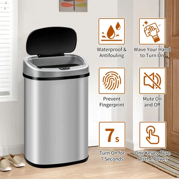 13-Gallon Kitchen Trash Can 50l Garbage Can Automatic Touch Free Garbage Bin Motion Sensor Trash Can with Lid Waste Bin - Image 2