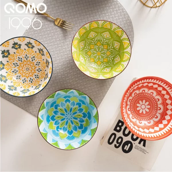 4 Pieces Ceramic Bowl Set Multicolored 6.25 Inch Porcelain Dinnerware Set Premium Ceramic Rice Bowls for Home Kitchen Dishes - Image 2