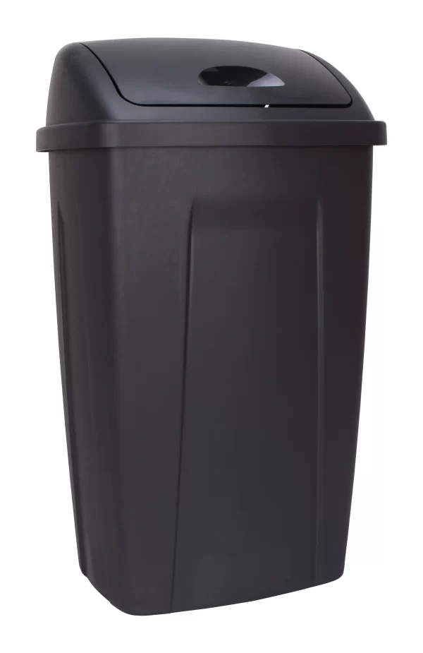 13 Gallon Trash Can, Plastic Swing Top Kitchen Garbage Trash Can, Black, Perfect for the kitchen Waste Bins - Image 2