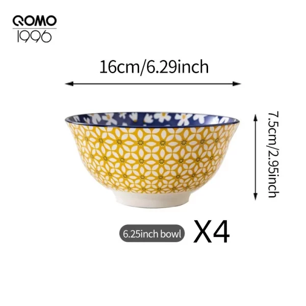 4 Pieces Ceramic Bowl Set Multicolored 6.25 Inch Porcelain Dinnerware Set Premium Ceramic Rice Bowls for Home Kitchen Dishes - Image 13