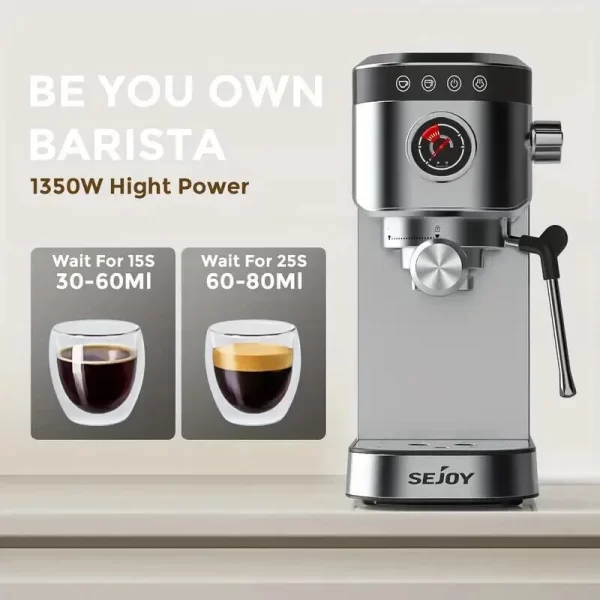 SEJOY Semi-Automatic Espresso Machines, Professional Espresso Machine with Milk Foam, Stainless Steel Expressions Machine - Image 3