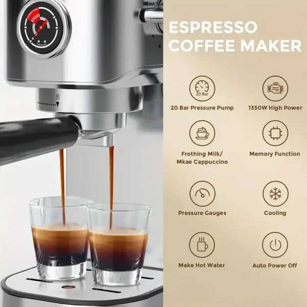 SEJOY Semi-Automatic Espresso Machines, Professional Espresso Machine with Milk Foam, Stainless Steel Expressions Machine - Image 4