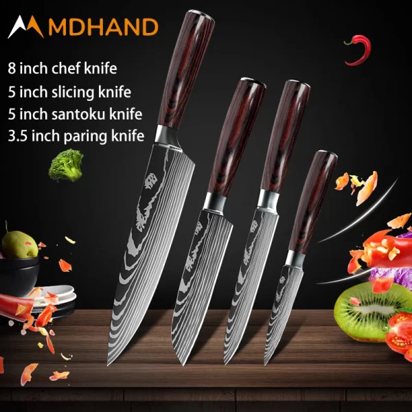 Kitchen Knife Set Damascus Pattern Stanless Steel  Japanese Santoku Knife Cleaver Slicing Utility Knife - Image 17