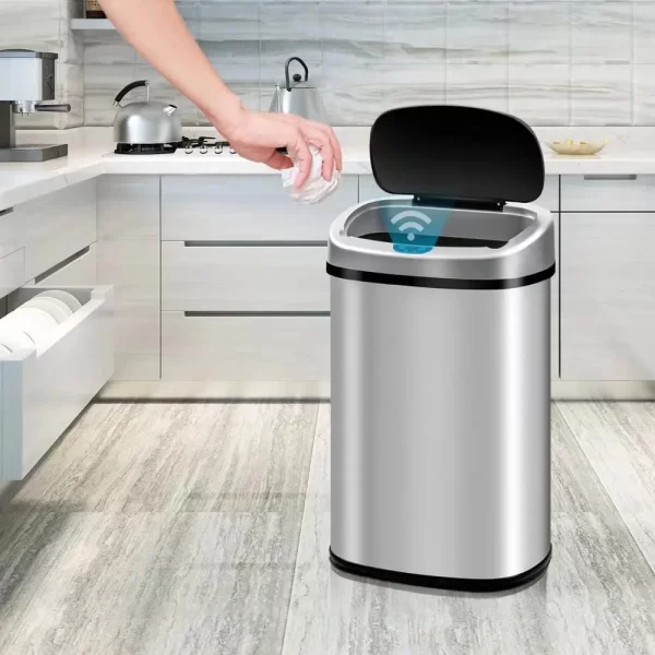 13 Gallon Stainless Steel Automatic Sensor Trash Can - No Touch Garbage Can Kitchen Waste Bin High-Capacity Bathroom Trash Can - Image 8