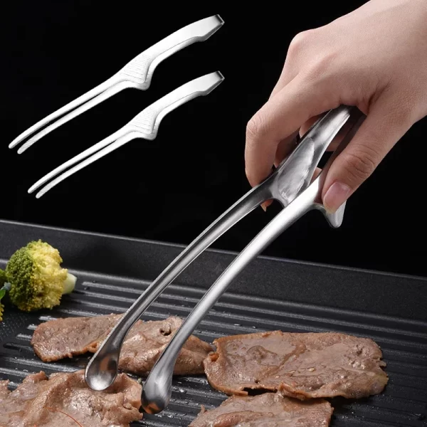 BBQ Food Tongs Korean Barbecue Clips Stainless Steel Grill Cooking Chief Tong Kitchen Bread Baking Outdoor Grilling Steak Clamp