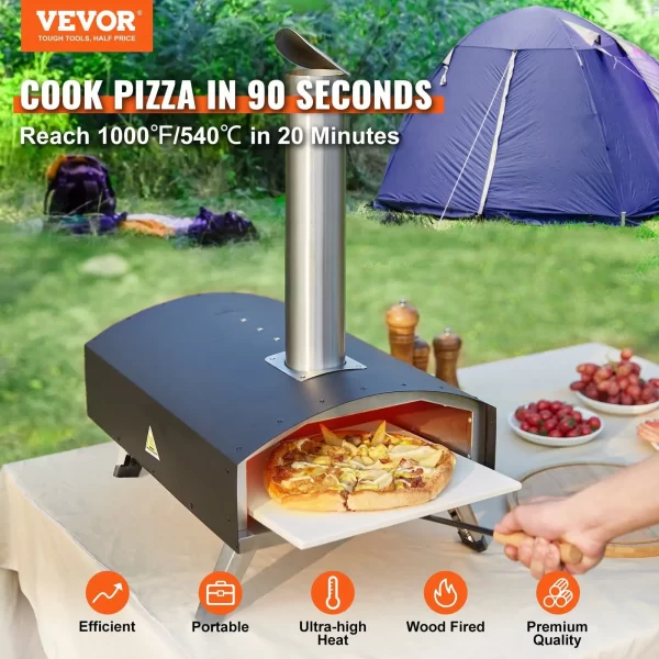 VEVOR Outdoor Oven 12-Inch Pellet and Charcoal Burner, Portable Outdoor Stainless Steel Grill, For Camping Black - Image 6