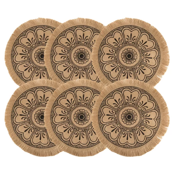 Set of 6 Boho Round Placemats Kitchen Plate Mats Runners for Dining Table Mandala Bohemian Burlap Circle Placemats 15 Inch - Image 8