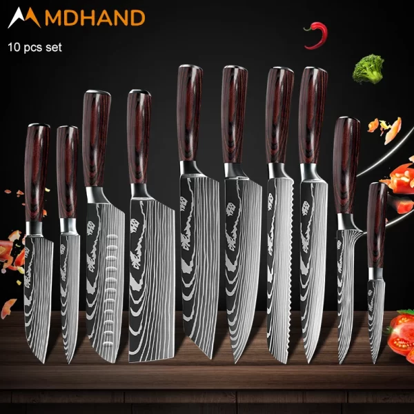 Kitchen Knife Set Damascus Pattern Stanless Steel  Japanese Santoku Knife Cleaver Slicing Utility Knife - Image 12